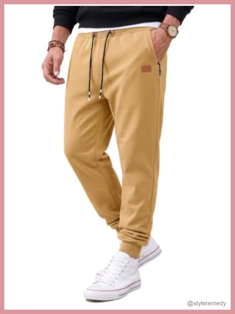 Men's Fleece Lined Joggers Sweatpants Zipper Pockets Tapered Fit